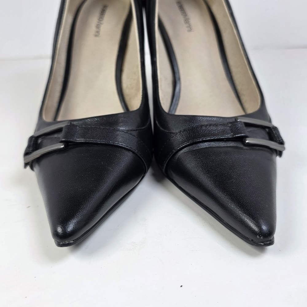 Roberto Vianni Black Leather Buckle Stiletto Heels - Picture 4 of 9